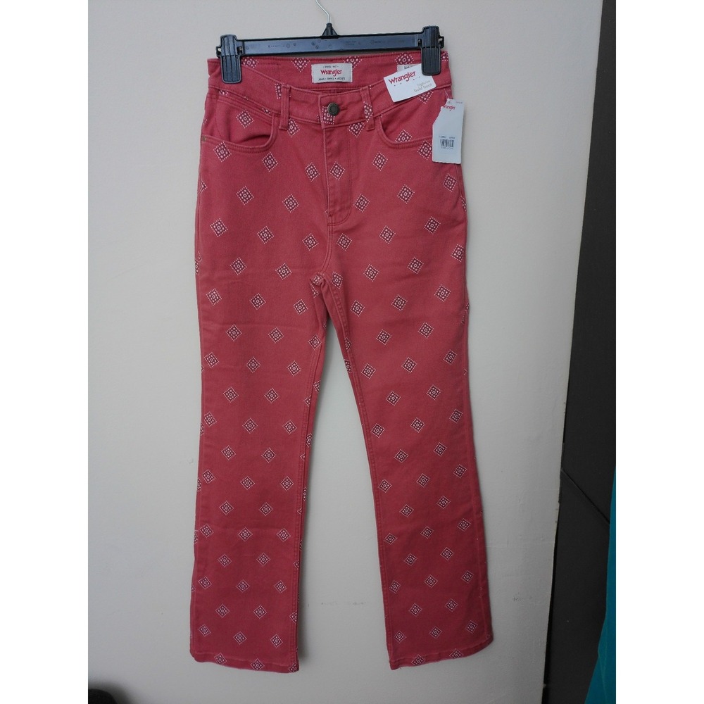 Wrangler Jeans size 2 x 30 Womens Red High Rise Bold Bootcut printed Pattern NWT